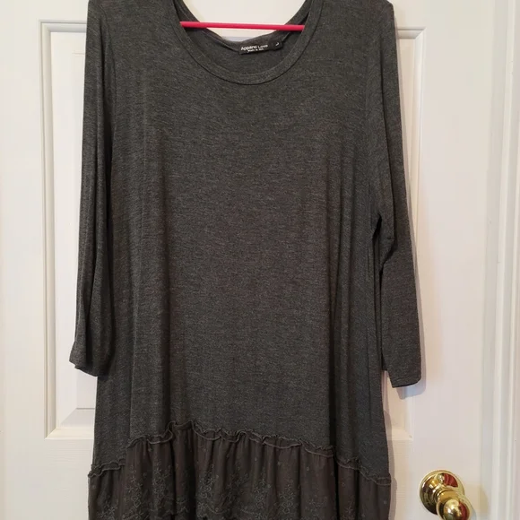 Andrea Jovine Charcoal Tunic with Lace Hem - Picture 1 of 3